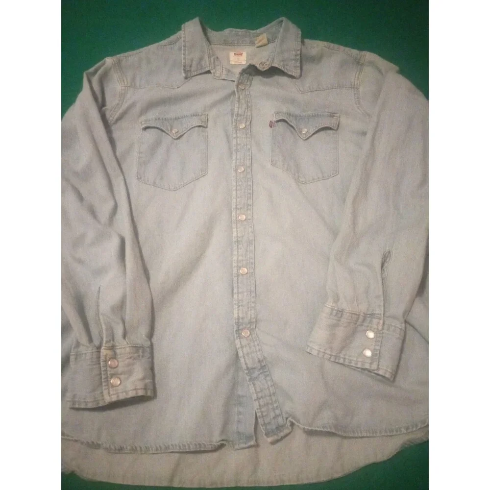 Levi Denim Shirt Pearl Snap Size X-Large